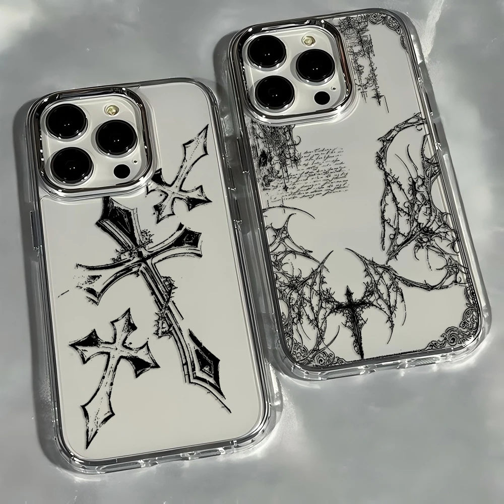 Luxury Dark Gothic Cross Mark Phone Case For iPhone 17 16e 16 15 14 13 12 11 mini Pro Max X XR XSMAX 8 7 Air Plus Soft Cover