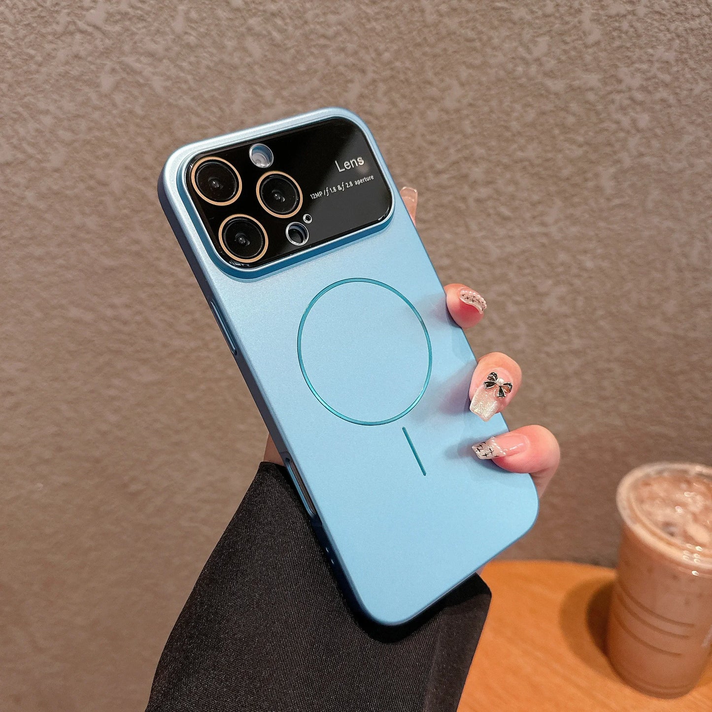 Magnetic Large Window Lens Protection Phone Case For iPhone 11 12 13 14 15 16 17 Pro Max 17 Air PC Thin Circle Hard Phone Cover