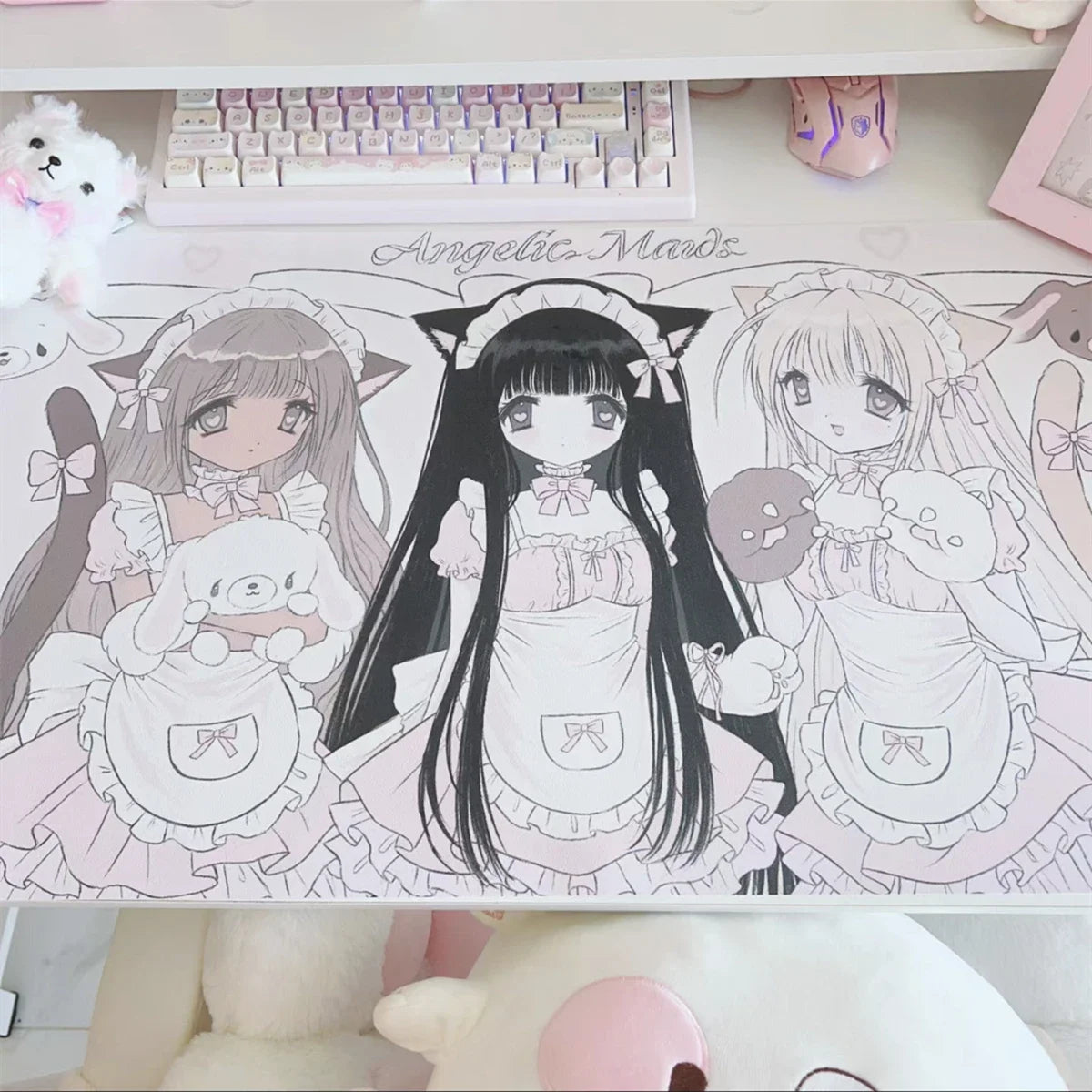 Lovely Cartoon Anime Girl Placemat Handmade Placemat Mouse Pad Table Mat Cute Pink Gift Computer Keyboard Non slip Mouse Pad