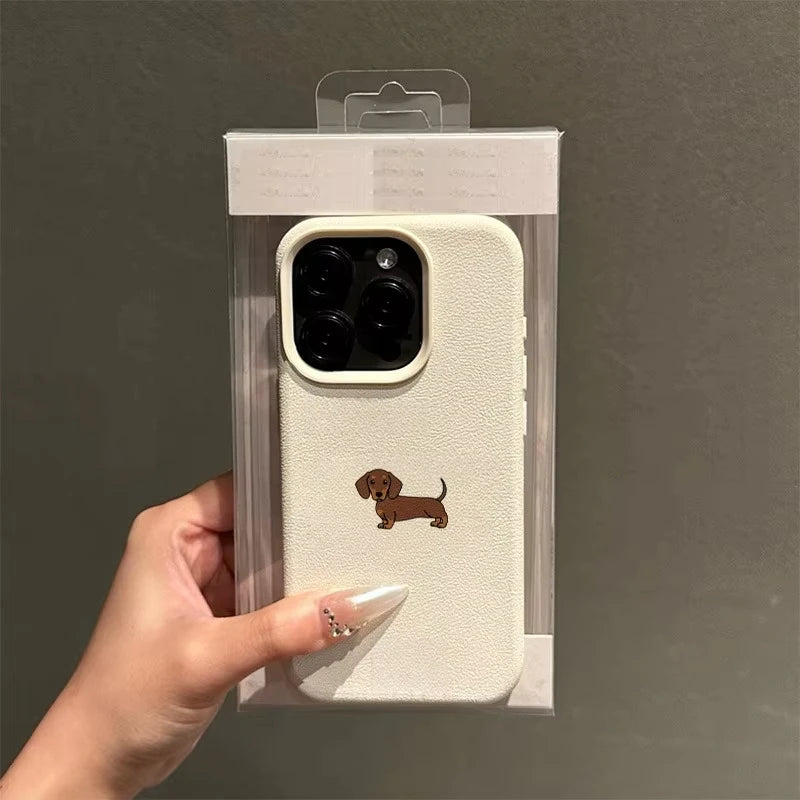 Phone Case For iPhone 11 12 13 14 15 16 17 Pro Max XS X XR 16E 16 Plus 17 Air Minimalist Brown Dachshund Pattern Soft TPU Cover