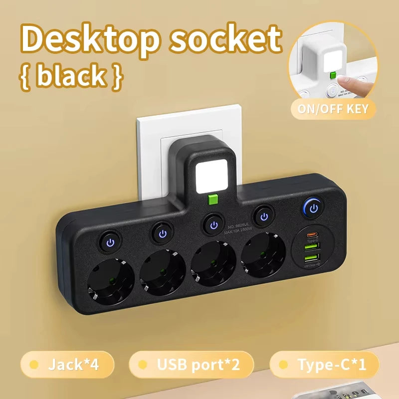 Power Strip EU Plug AC Outlets Multitap Socket Extension Cord Electrical With USB Type C PD Fast Charging Network Filter Adapter