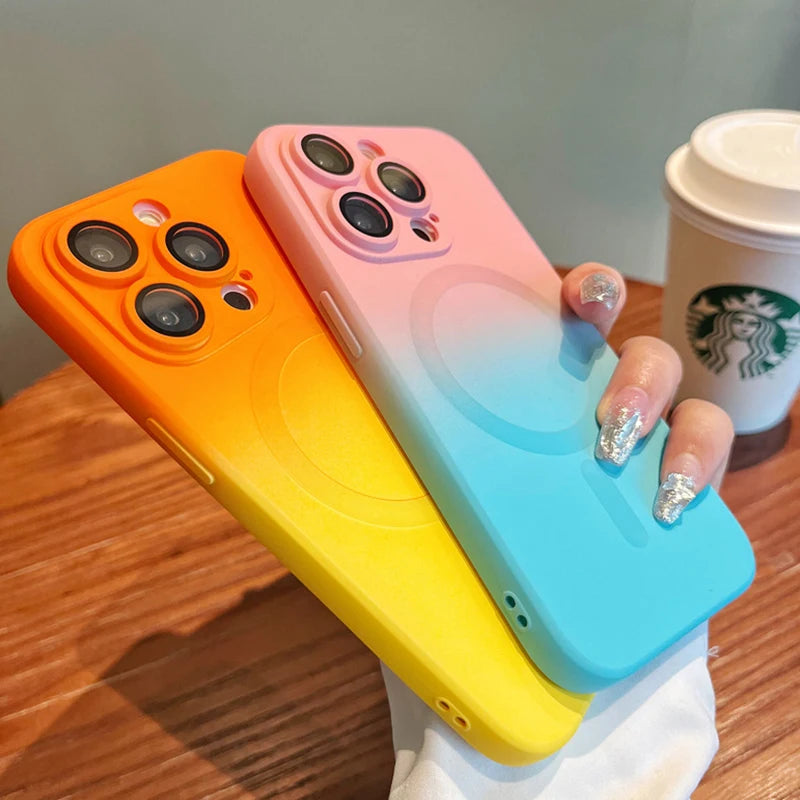 Luxury For Magsafe Gradient Silicone Multicolour Shockproof phone Case for iPhone 15 14 13 12 11 Pro Max Wireless Charging Cover