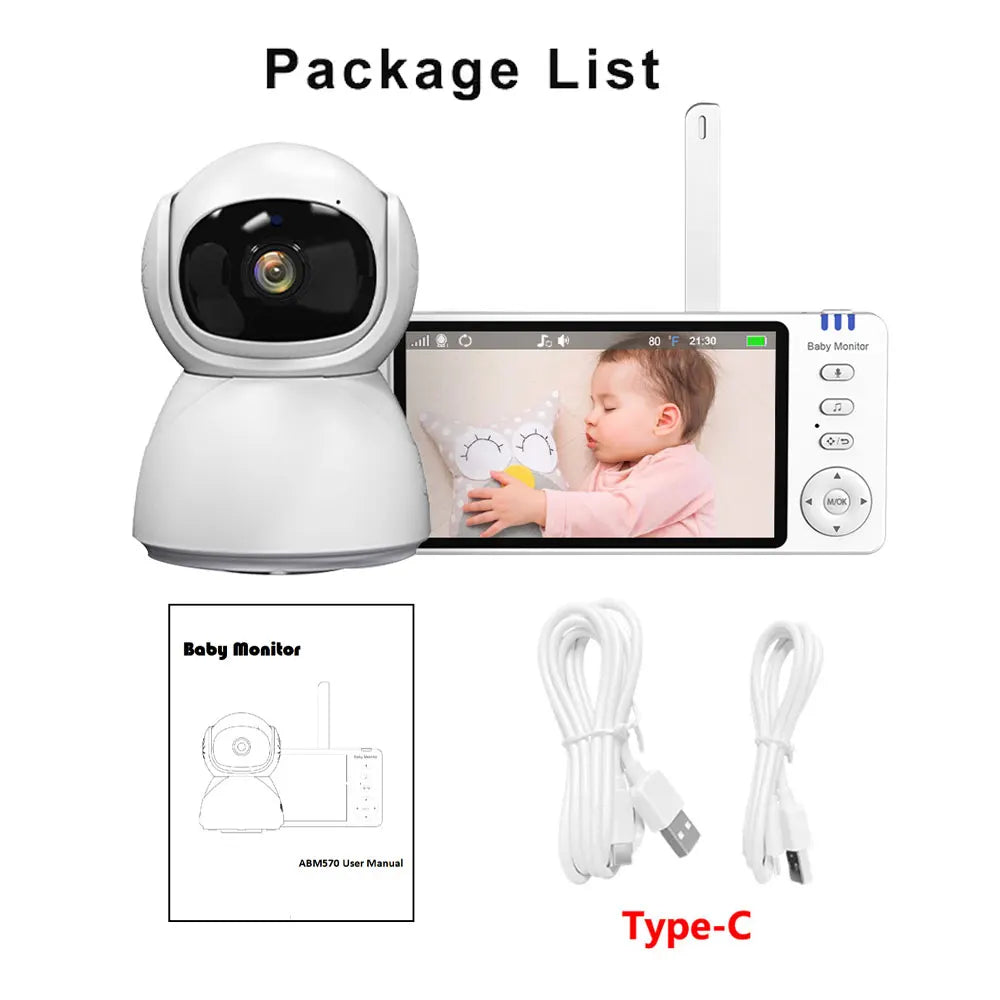 Baby Monitor 5"IPS Video With Pan Tilt Child Camera Wireless 2-Way Audio Night Vision Security Babysitter VOX Wake Up USB Charge
