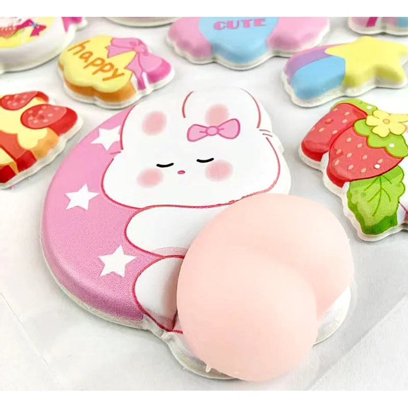 2sheets Cartoon Sticker 3D PVC Hollow Puffy Squishy Rabbit Capybara Bear For Phone Case Laptop Decoration Journal DIY Collage