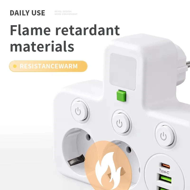 Power Strip EU Plug AC Outlets Multitap Socket Extension Cord Electrical With USB Type C PD Fast Charging Network Filter Adapter