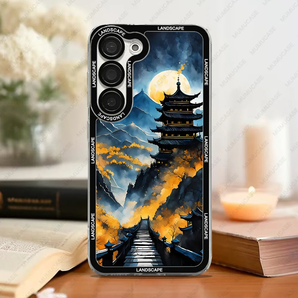 Phone Case For Samsung Galaxy S20 S21 S22 S23 S24 FE Plus Ultra A54 A53 A52 A34 5G TPU Soft Cover Japanese Landscape