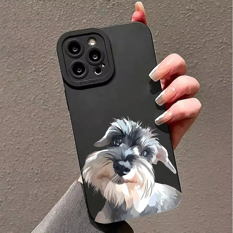 Cute Schnauzer Dog Pattern Phone Case For iPhone 17 16 15 14 11 Pro Max 12 13 Mini X XS XR 16e Shockproof Soft Silicone Cover