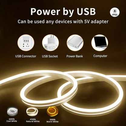 USB Neon Strip Light Smart Touch Sensor Swtich Dimmable Flexible Ribbon Waterproof Rope Tube Lamp Tape DIY Home Party Decoration