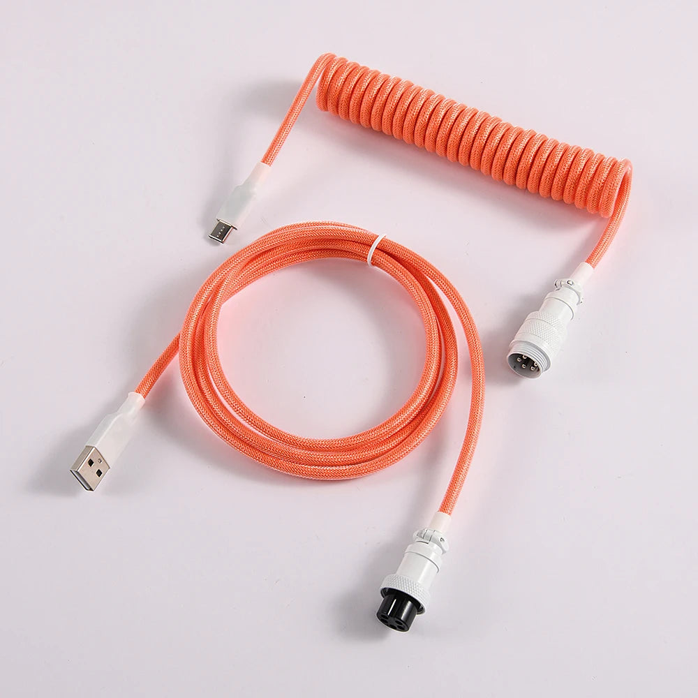 LANO Custom Paracord Coiled Mechanical Keyboard Type C Data Spring Cable GX16 Aviator Coil Spiral Usb C for Gaming Coiled Cable