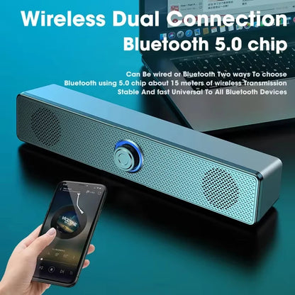 4D Bluetooth Computer Sound Bar Stereo Sound Subwoofer Loudspeaker With Mic For Macbook Laptop Notebook PC Music Player
