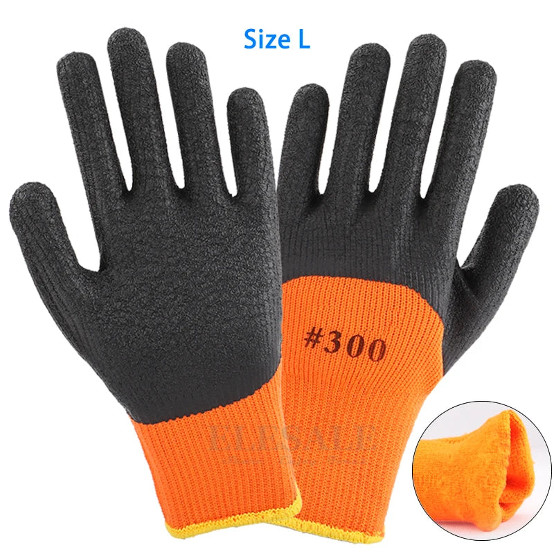 1Pair Winter Waterproof Work Safety Thermal Gloves Anti-Slip Grip Rubber Garden Gloves For Worker Builder Hands Protection