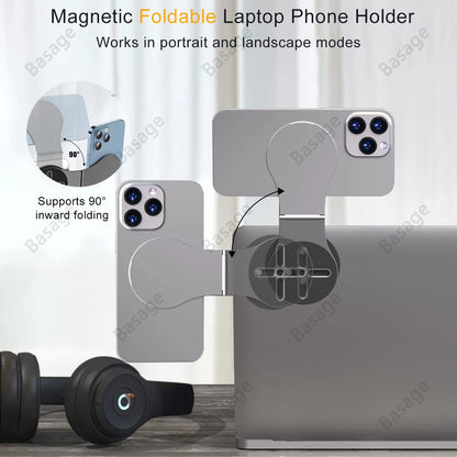 Detachable Magnetic Phone Holder for Laptop/Continuity Camera/Tripod/Desk，Foldable Desktop Monitor Side Phone Mount for Magsafe