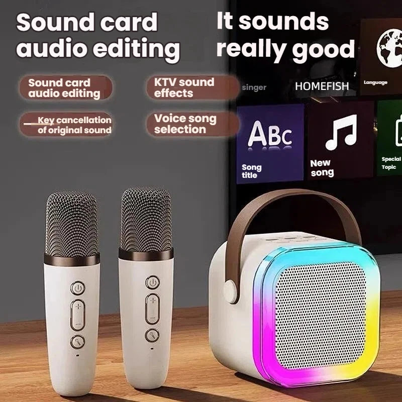 HOMEFISH K12 Karaoke Machine Portable 5.3 PA Speaker System with 1-2 Wireless Microphones Home Family Singing Children's Gifts