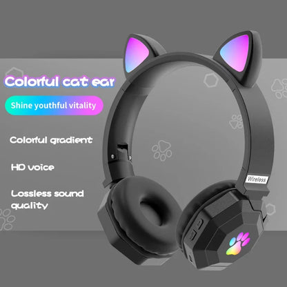 Flashing LED Cute Cat Ears Headphones Bluetooth Wireless Headset with Mic TF FM Kid Girl Stereo Music Earbud Kitten Earphon Gift