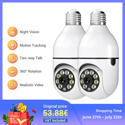 2PC Ease Life APP-Light Bulb Security Cameras Indoor Outdoor Wireless WiFi Camera 2.4GHz, 360 Degree, E27 Light Socket Screw In