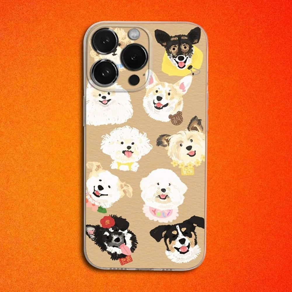 Pet Puppy Dog Cute Phone Case For iPhone 16,15,14,13,12,11 Plus,Pro,Max,XR,XS,X,Plus,SE,Mini Transparent Soft Cover