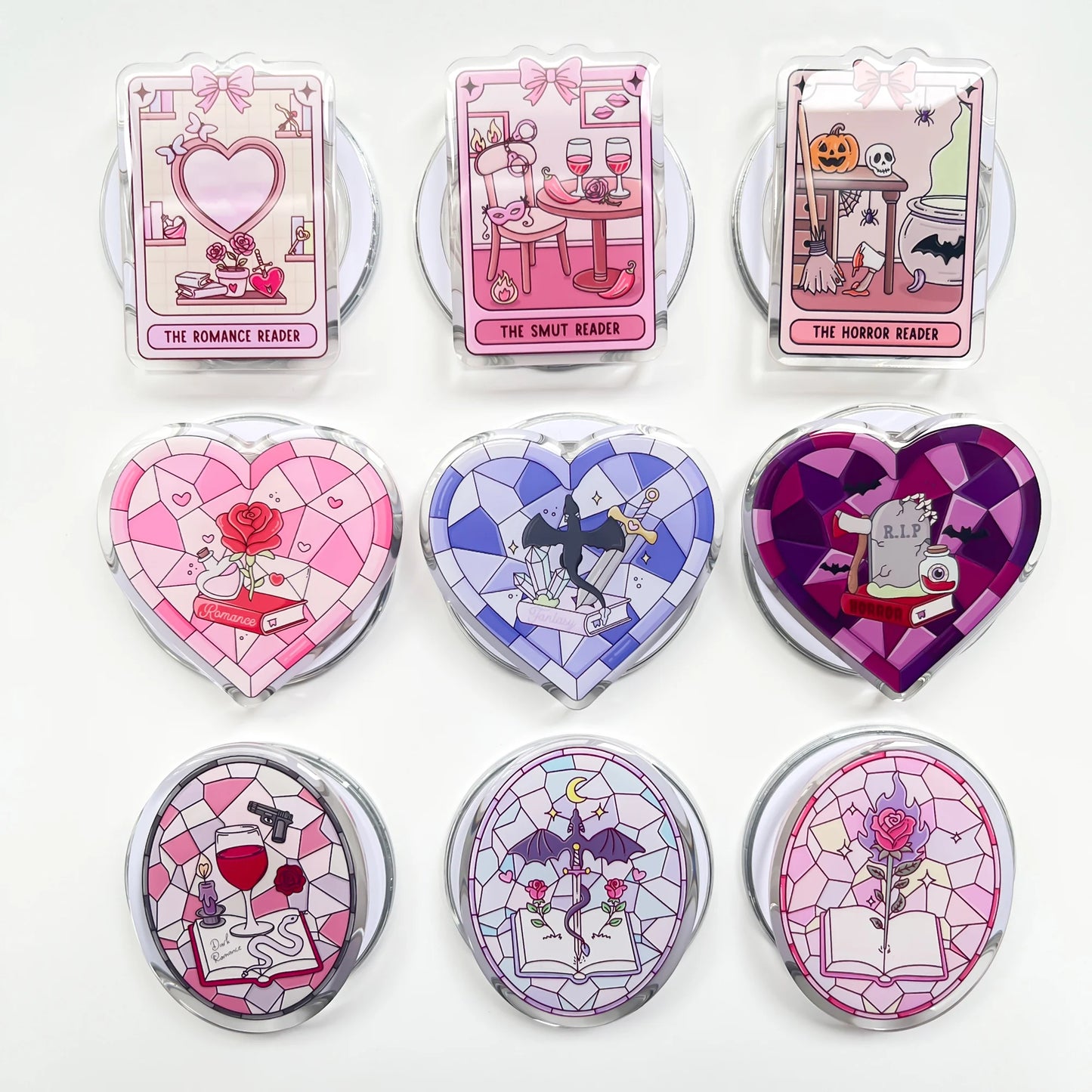 Magnetic Phone Grip for iPhone Acrylic Phone Holder Grip with Cute Dark Romantic Design Foldable Expanding Stand Kindle Griptok