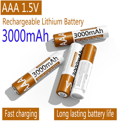 Rechargeable Lithium-ion Battery 3000mAh 1.5V AAA Battery for remote control mouse small fan Electric toy
