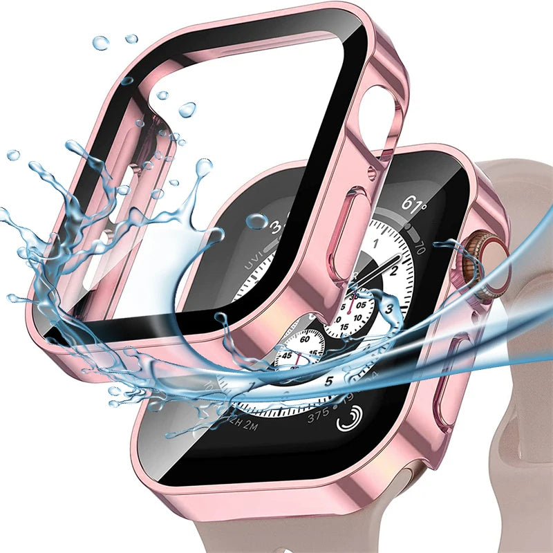Tempered Glass Case for Apple Watch 45mm 41mm 44mm 40mm Screen Protector Cover Waterproof Hard Bumper iWatch Series 4 5 SE 6 7 8