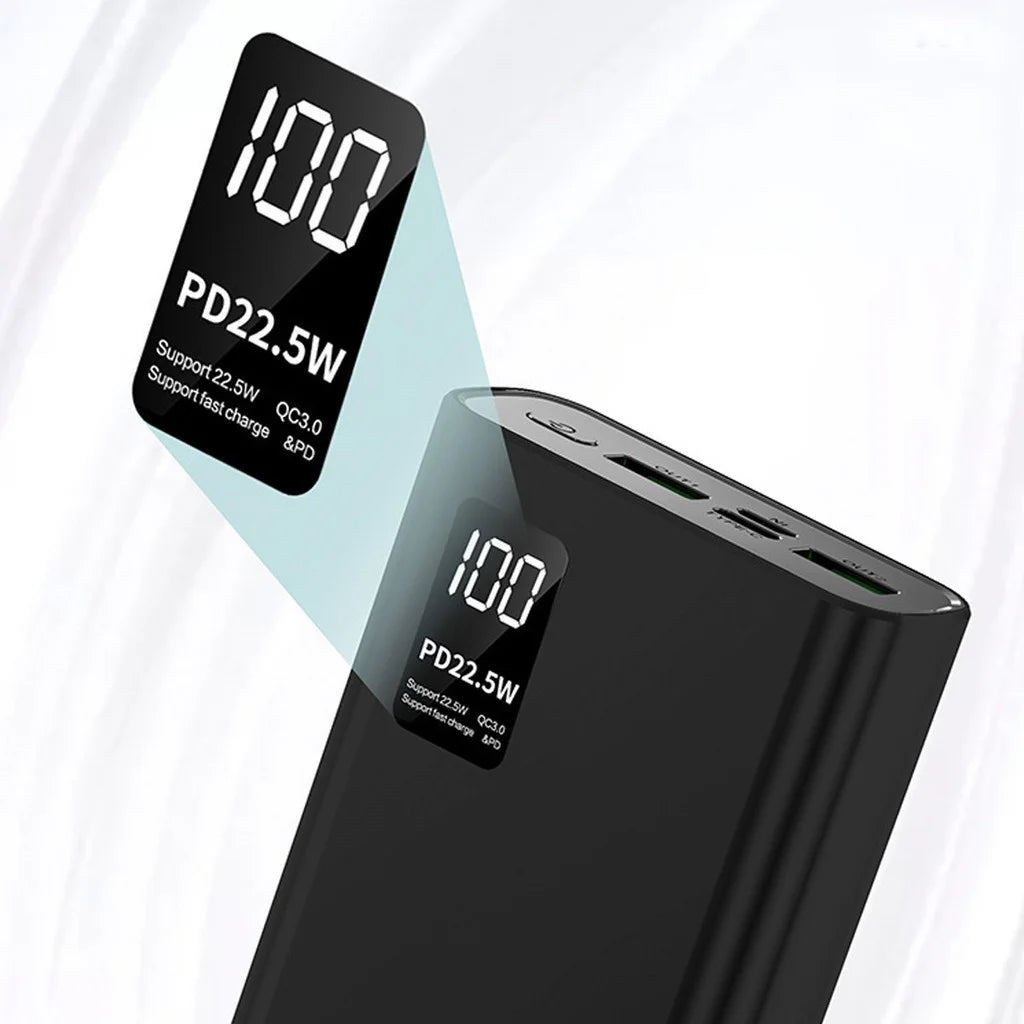 Power Bank 20000mAh Com Tela LCD Carregamento Rápido 2 Portas USB Para Celular Viagem E Uso Diário Portátil