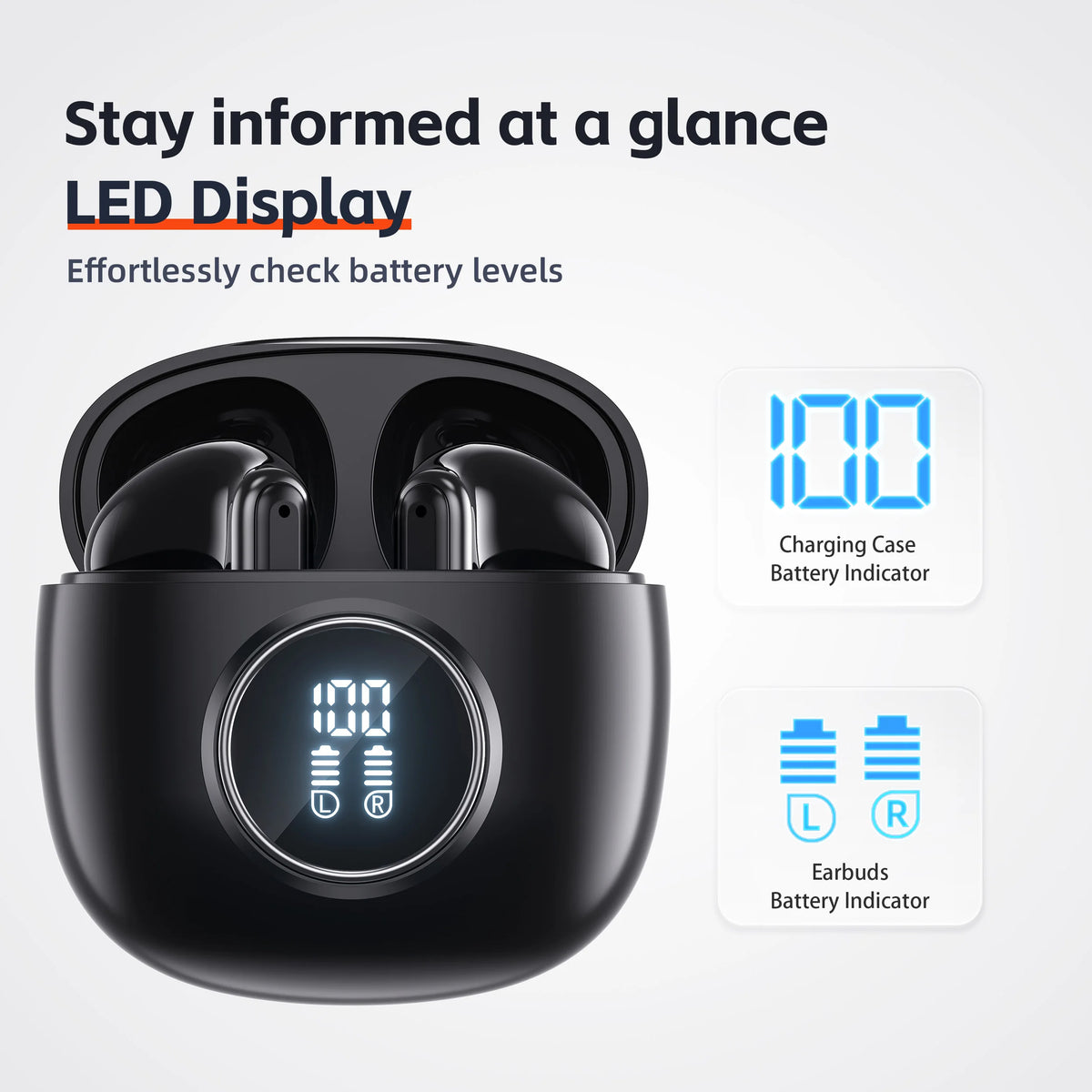 Wireless Headphones,QERE E40,NEW TWS Bluetooth 5.3,HD Microphone,HIFI Earphones,13mm Driver,Display screen+touch,4 Mics+ENC Call