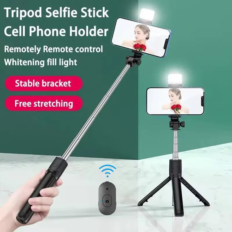 Bluetooth Selfie Stick Tripod Desktop Stand Phone Holder Wireless Remote Shutter for iPhone IOS Android Phone Option Fill Light
