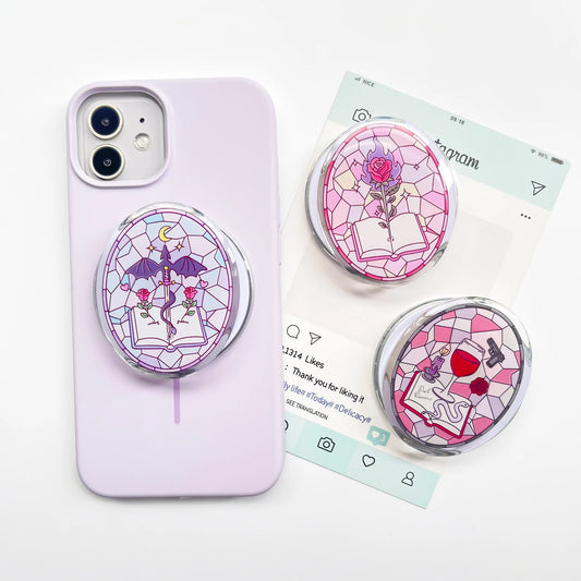 Magnetic Phone Grip for iPhone Acrylic Phone Holder Grip with Cute Dark Romantic Design Foldable Expanding Stand Kindle Griptok