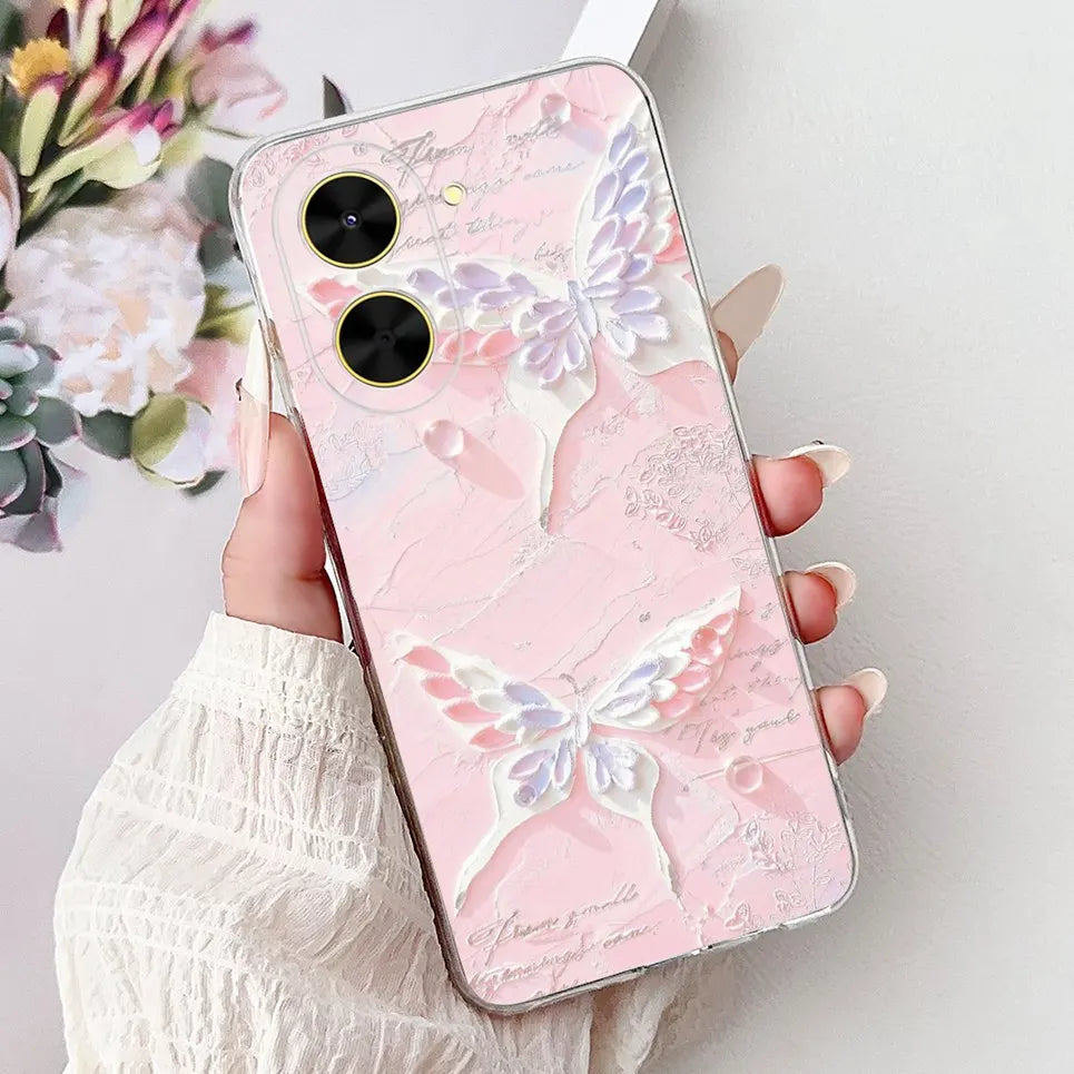 For Cover Xiaomi Redmi A5 4G / Poco C71 Phone Case Colorful Flower Butterfly Love Heart Lxuru Women Fashion Soft Clear Silicone