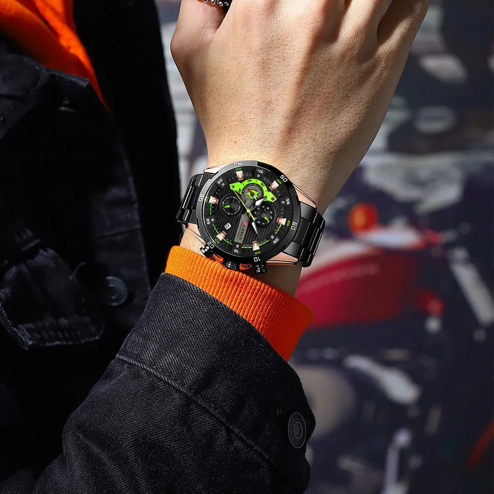 CURREN 8402 Creative Fashion Mens Business Casual Wristwatches Stainless Steel Luminous Dial Chronograph Clock