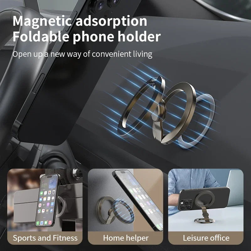 Foldable Double-Sided Mobile Phone Holder for Magsafe iPhone 17 16 15 14 13 360° Rotation Stand with Strong Magnet Finger Grip