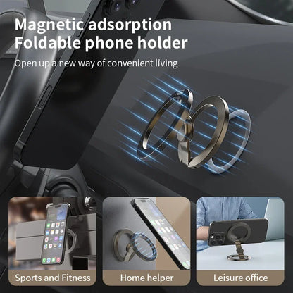 Foldable Double-Sided Mobile Phone Holder for Magsafe iPhone 17 16 15 14 13 360° Rotation Stand with Strong Magnet Finger Grip