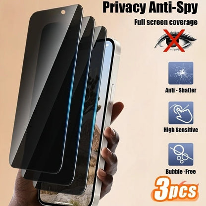 3Pcs Anti Spy Screen Protector for iPhone 17 16 15 14 Pro Max 16 15 Plus 13 12 11 Pro 17 Air XR XS Full Cover Protective Glass