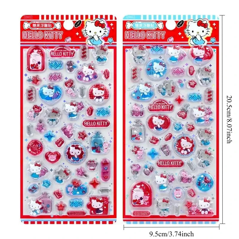 Kawaii Hello Kitty 3D Relief Stickers Cute Phone Case Laptop Water Bottle Decorations Stickers School Stationery Supplies