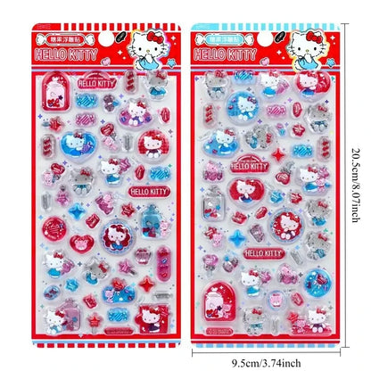 Kawaii Hello Kitty 3D Relief Stickers Cute Phone Case Laptop Water Bottle Decorations Stickers School Stationery Supplies