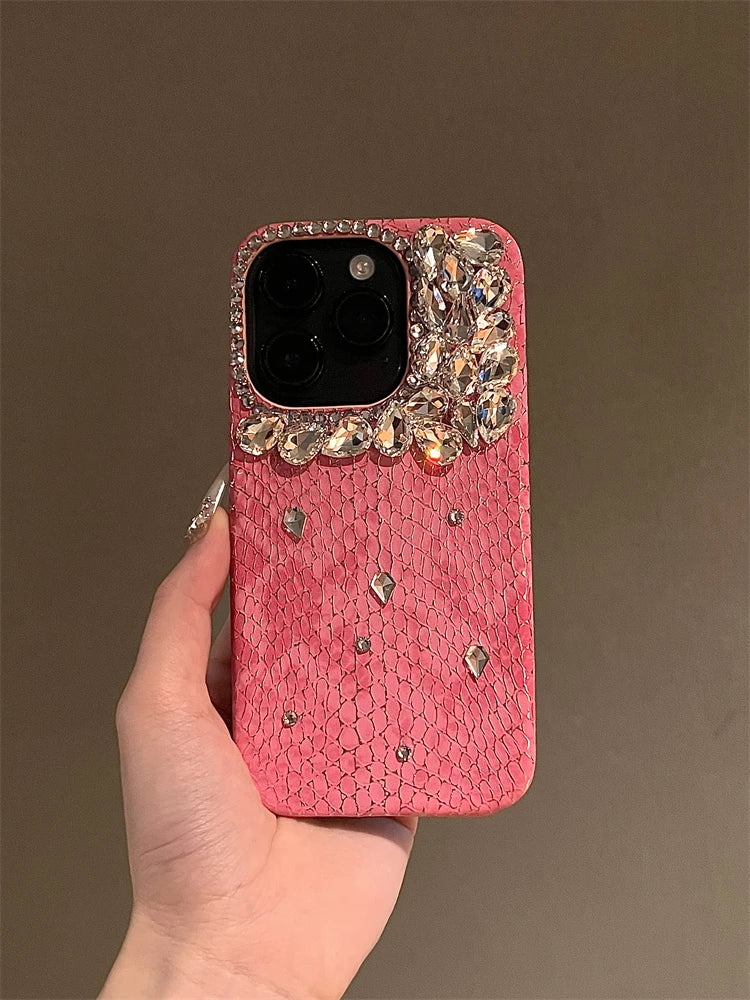 Luxurious Glitter Phone Case For iPhone 17 16 15 14 13 12 11 Pro Max  Snake Pattern Cover For iPhone 16 17 Pro max Diamond Shiny
