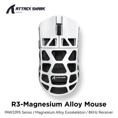 ATTACK SHARK R3 High Quality Wireless Gaming Mouse 8KHz PAW3395 26000 DPI Magnesium Alloy 46g Tri-Mode Bluetooth Wired Pro Gamer