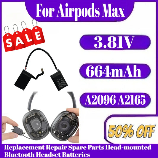 A2096 A2165 For Airpods Max 3.81V 664mAh Battery Replacement Repair Spare Parts Head-mounted Bluetooth Headset Batteries