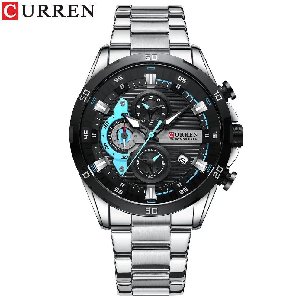 CURREN 8402 Creative Fashion Mens Business Casual Wristwatches Stainless Steel Luminous Dial Chronograph Clock