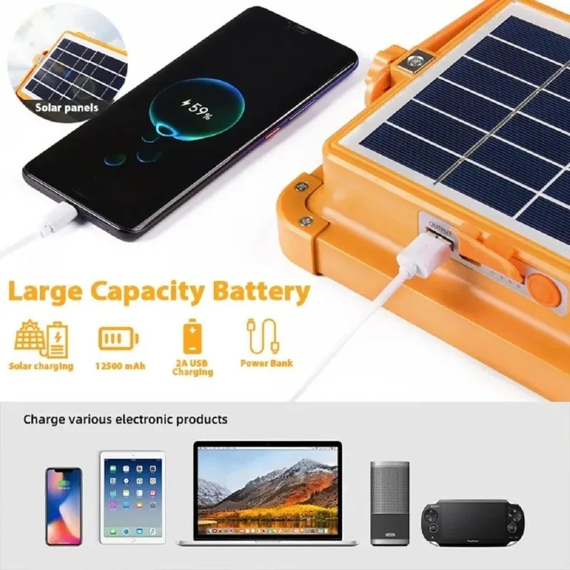 20000mAh Solar Camping Lantern Rechargeable LED Tent Light Magnetic Emergency Flashlight Power Bank for Outdoor Repair
