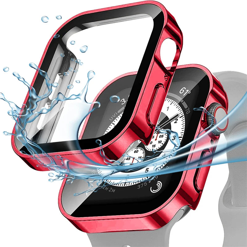 Tempered Glass Case for Apple Watch 45mm 41mm 44mm 40mm Screen Protector Cover Waterproof Hard Bumper iWatch Series 4 5 SE 6 7 8