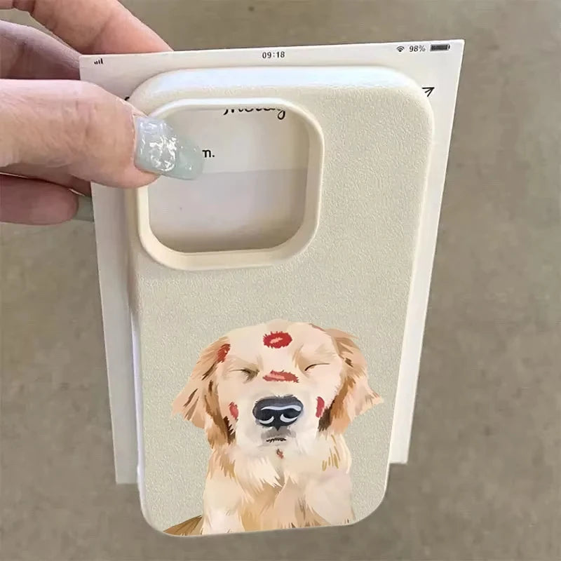 Cute Golden Retriever Red Lip Print Phone Case For iPhone 17 16 15 14 13 12 11 Pro Max X XS XR Plus Air Shockproof Bumper Cover