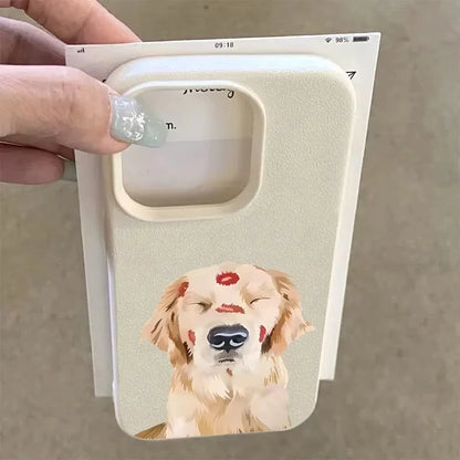 Cute Golden Retriever Red Lip Print Phone Case For iPhone 17 16 15 14 13 12 11 Pro Max X XS XR Plus Air Shockproof Bumper Cover