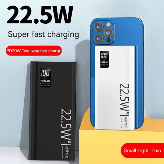 Power Bank 20000mAh Com Tela LCD Carregamento Rápido 2 Portas USB Para Celular Viagem E Uso Diário Portátil