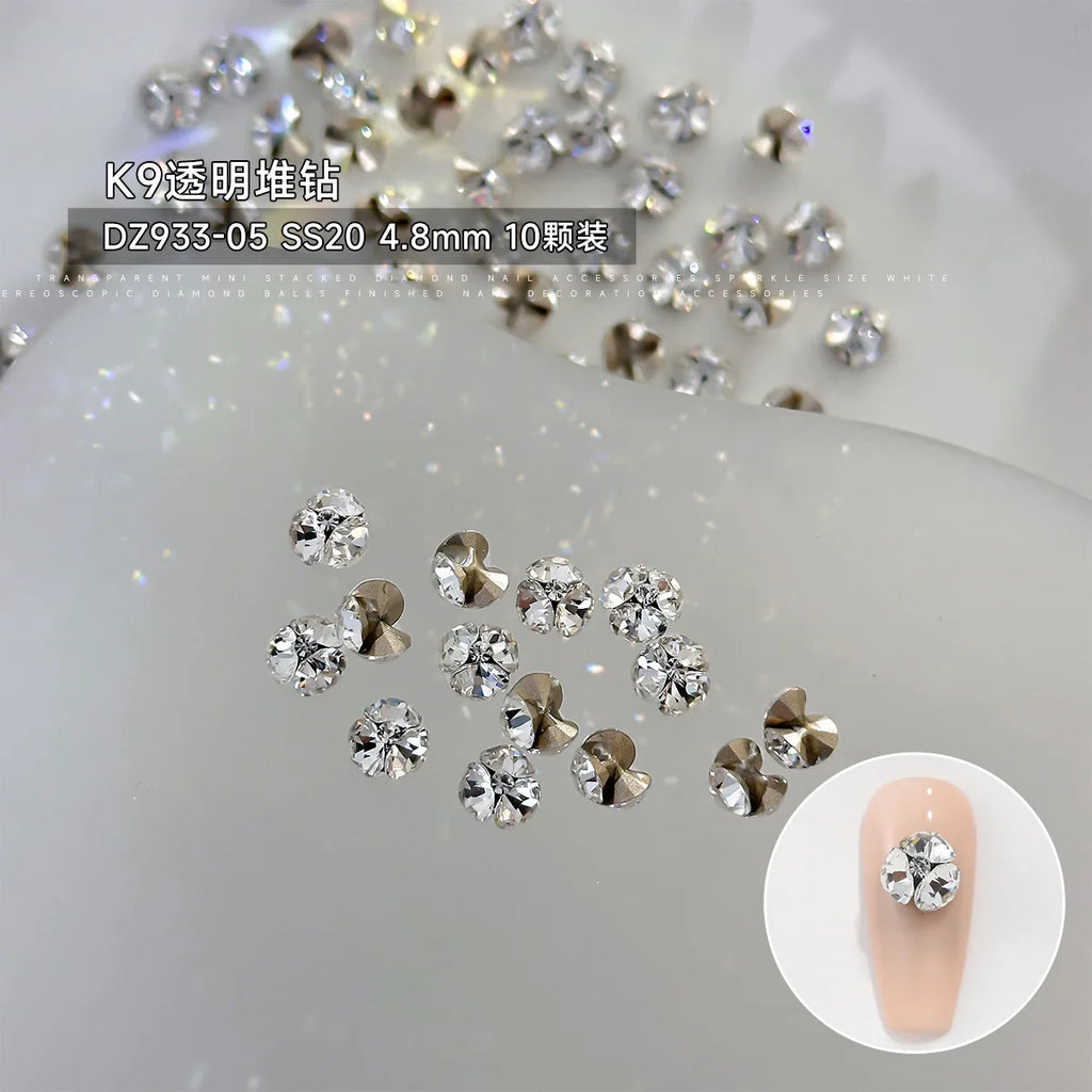 10Pcs 3D K9 Clear Nail Art Rhinestones 2-6mm Sparkle Mini Diamonds Nail Art Decorations DIY Phone Case Crafts Manicure Accessory