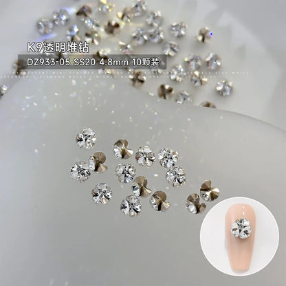 10Pcs 3D K9 Clear Nail Art Rhinestones 2-6mm Sparkle Mini Diamonds Nail Art Decorations DIY Phone Case Crafts Manicure Accessory