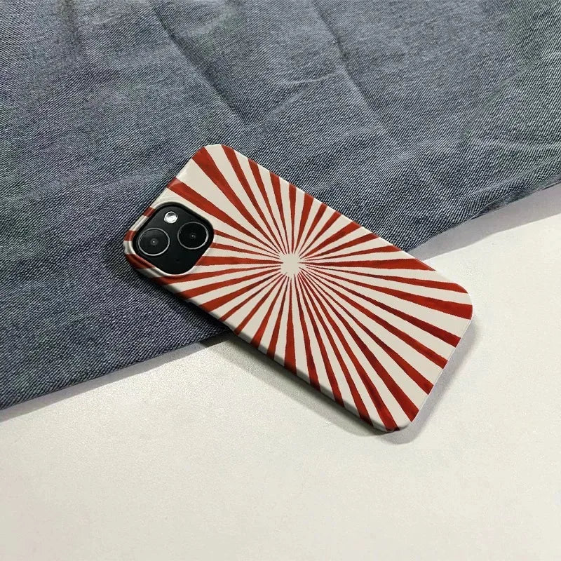 Korean Red Irregular Radiation Phone Case for IPHONE 17 Air 16E 15 PROMAX 14 Plus 13 12 MINI 11 16Plus XR Acrylic Phone Cover