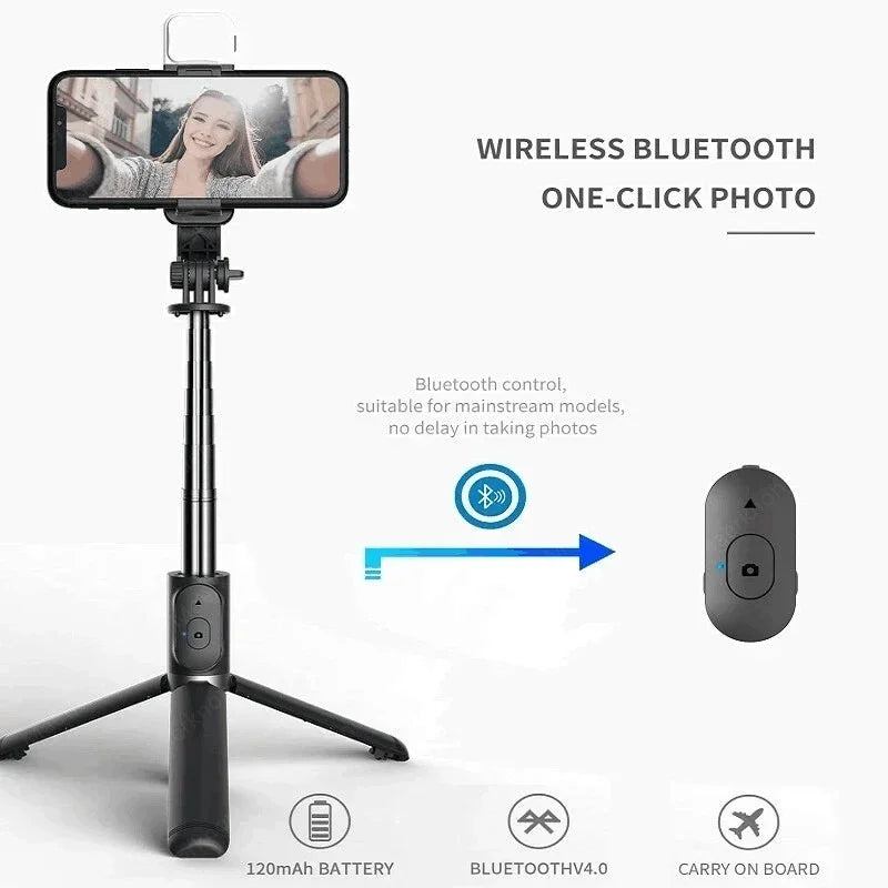 Bluetooth Selfie Stick Tripod Desktop Stand Phone Holder Wireless Remote Shutter for iPhone IOS Android Phone Option Fill Light