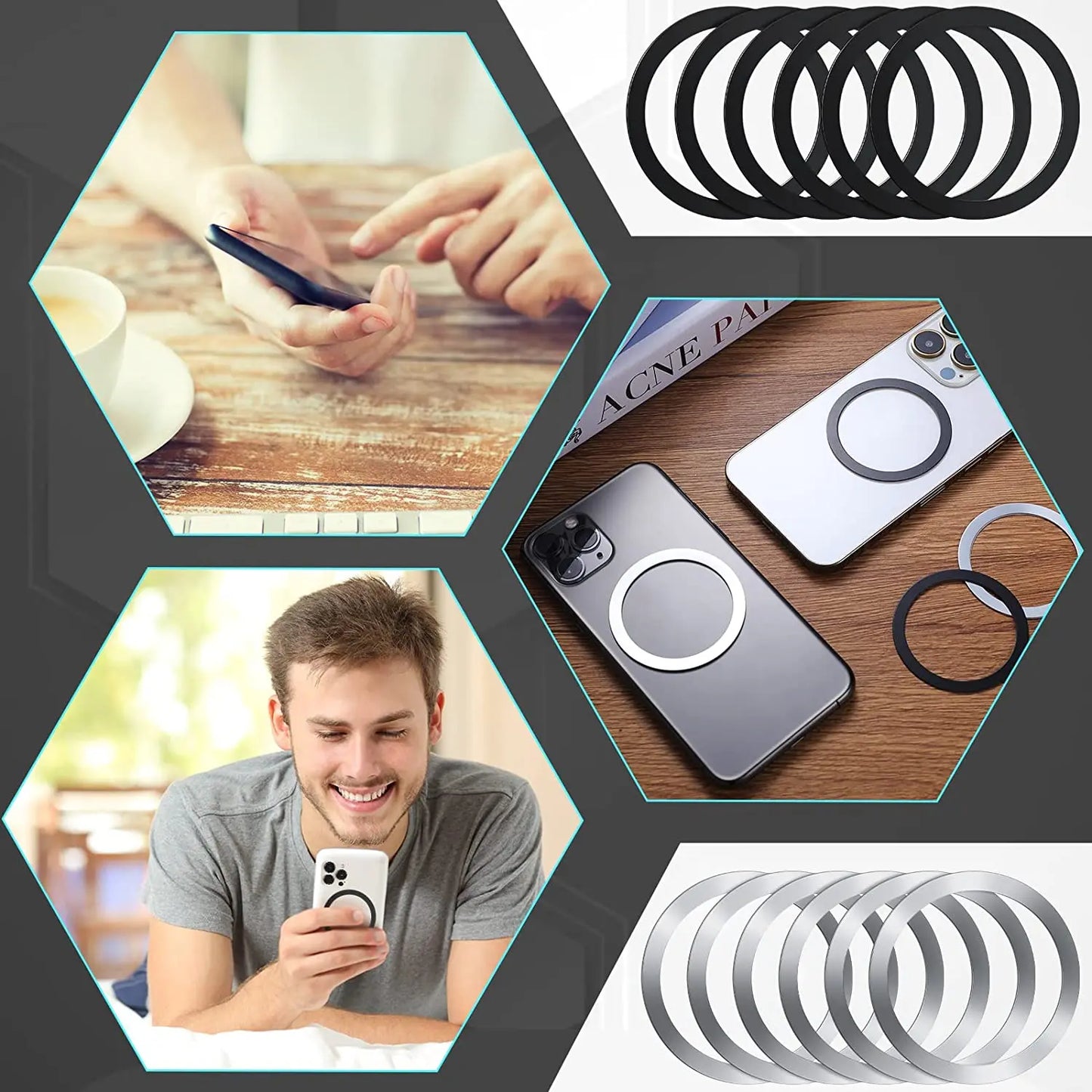 Universal Magnetic Metal Plate Ring For Magsafe iPhone Wireless Charger Car Cellphone Sticker Round Magnet Stainless Steel Patch