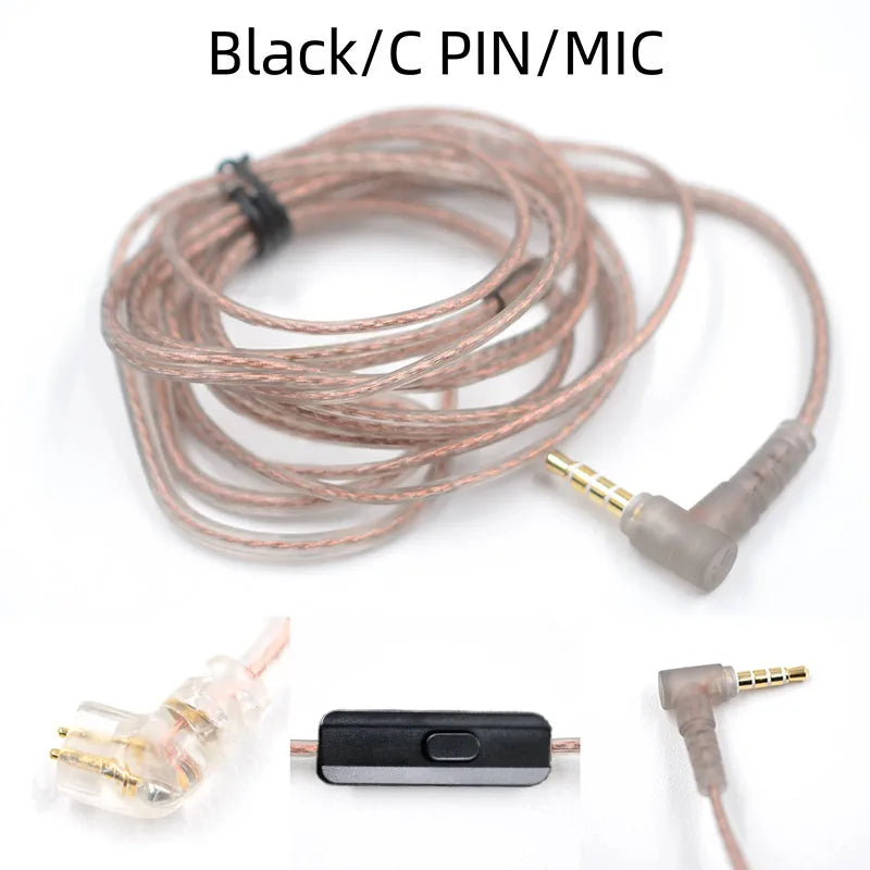 For KZ ZS10 ZSN ZEX In Ear Cable High-Purity Oxygen-Free Copper Twisted Earphones Cable 2pin Cable Silver Plated Cable With Mic