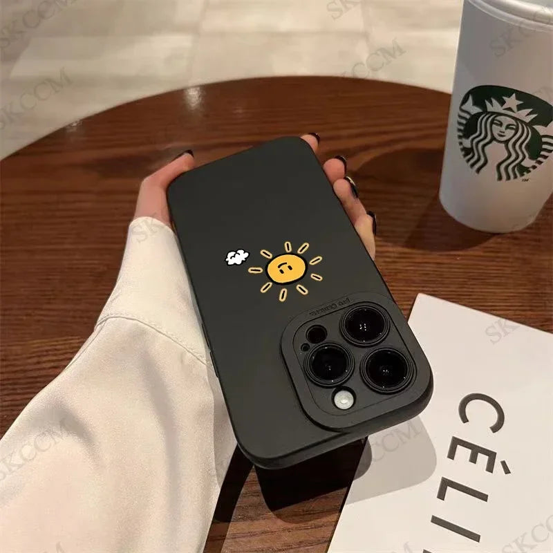 Simple Sun Moon Phone Case For iPhone 15 14 13 12 11 Pro Max 7 8 Plus X XR XS Funda High-end Soft Silicone Luxtury Cases Cover